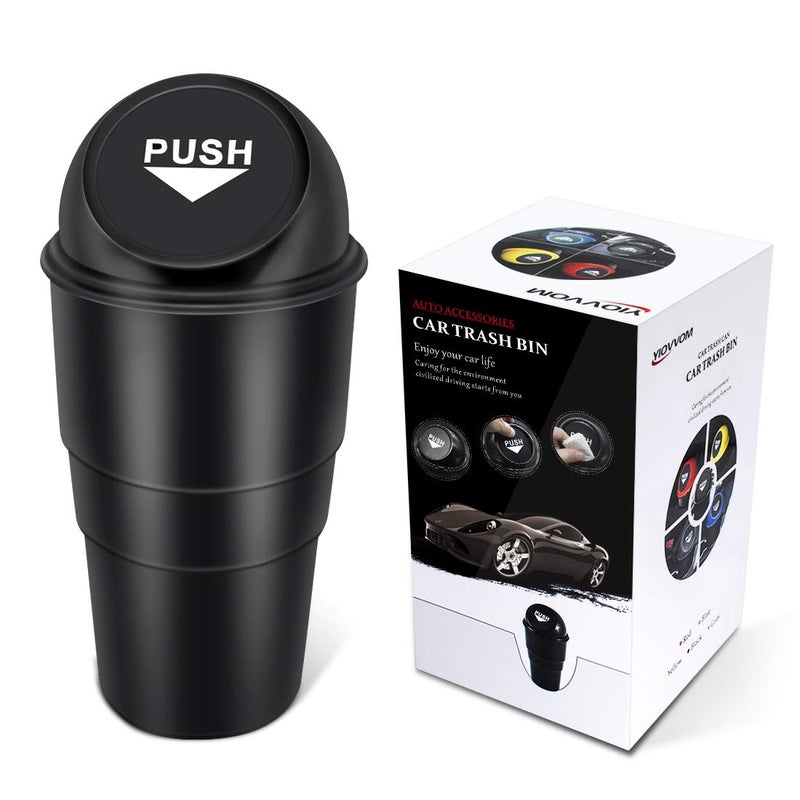 YIOVVOM Cup Holder Trash can for car with Lid, Mini Garbage Cans for Back seat Leakproof Vehicle Automotive Cup Holder Car trashcan, Small Trash Bin for Automotive Office Home Kitchen (Black001) - Image 1